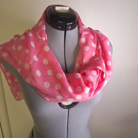 NWT Fraas Scarf Co Pink&White Poka-dotted Scarf. - Picture 2 of 7